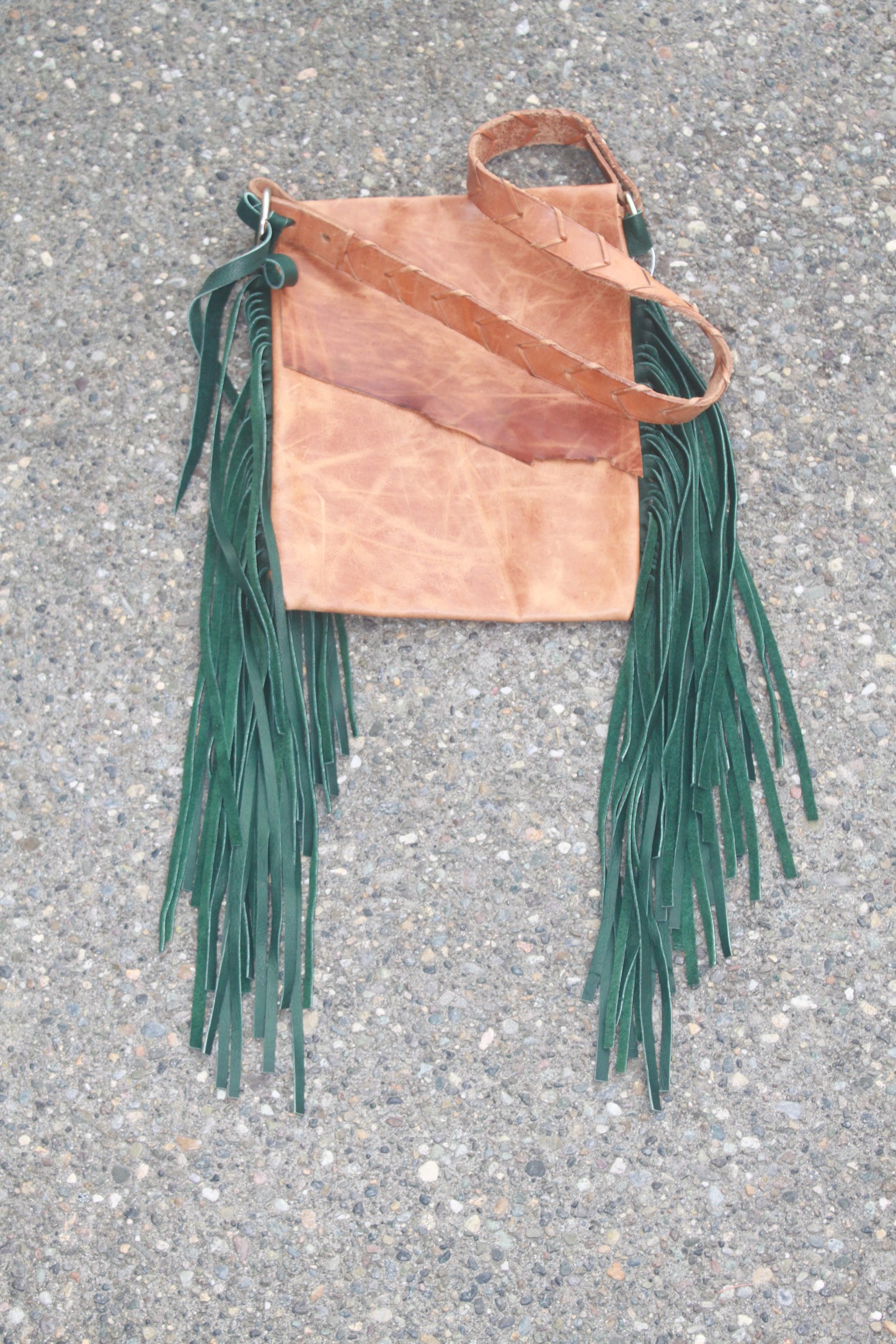 Vintage strap series, leather body with dark green fringe