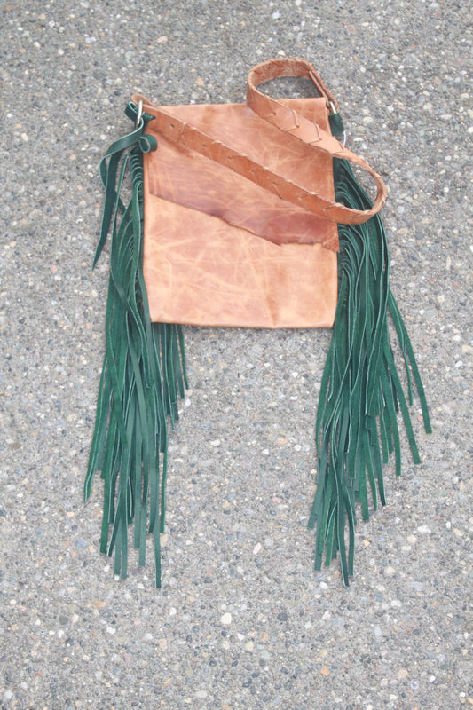 Vintage strap series, leather body with dark green fringe